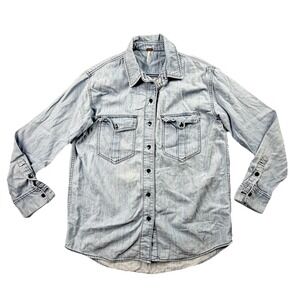 Free People Light Wash Denim Shirt XS Chambray Button Up Utility Boho